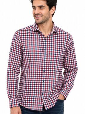 NWT medium Mens long sleeve plaid regular fit dress shirt. Gingham Casual Cowboy